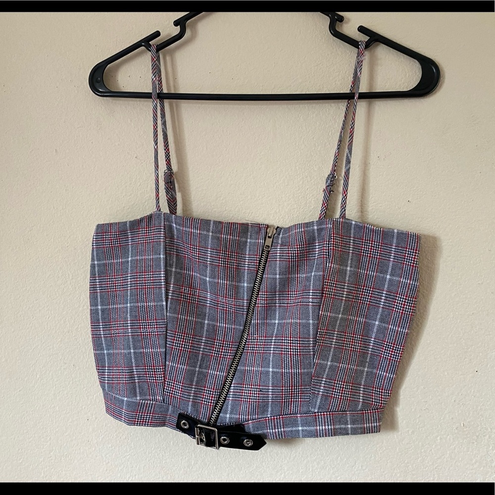 Valfre zipper plaid crop top